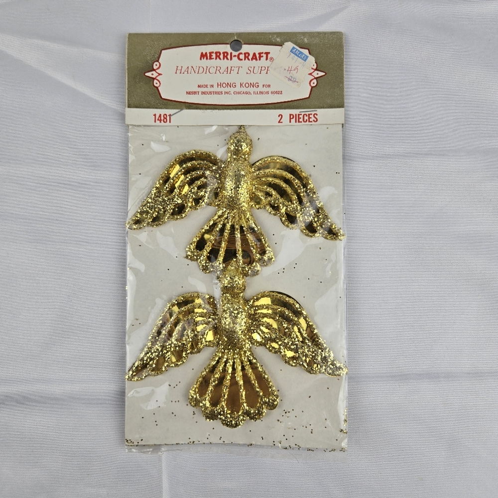 Vintage Christmas Merri-Craft Gold Glitter Bird Ornaments